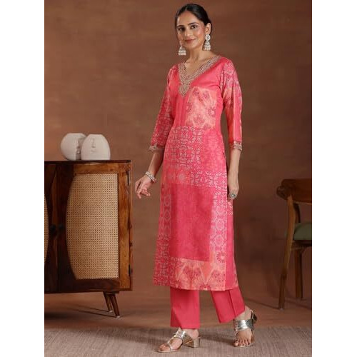 Libas Women's Linen Kurta Set (486720R_Pink