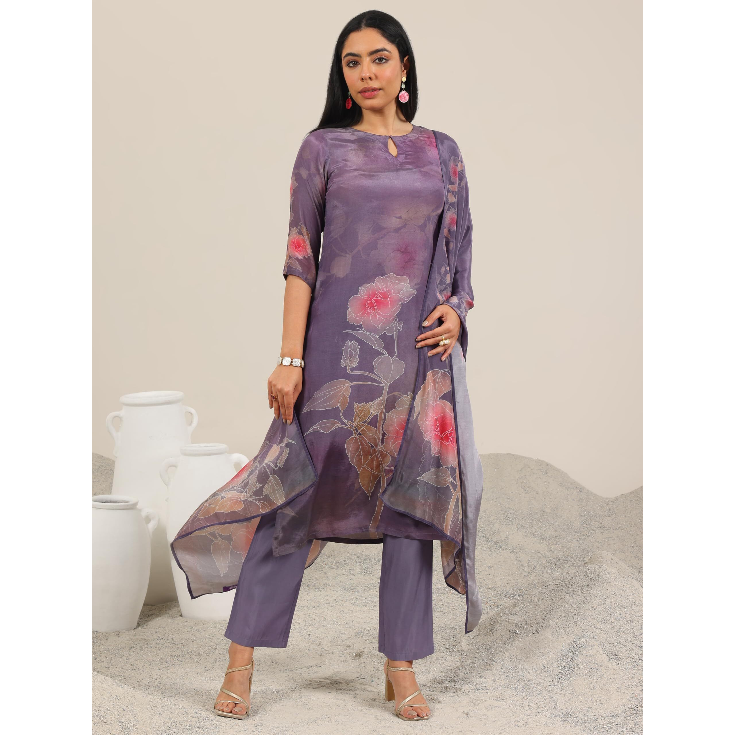 Libas Women's Silk Blend Kurta Set (400293_Mauve_L)