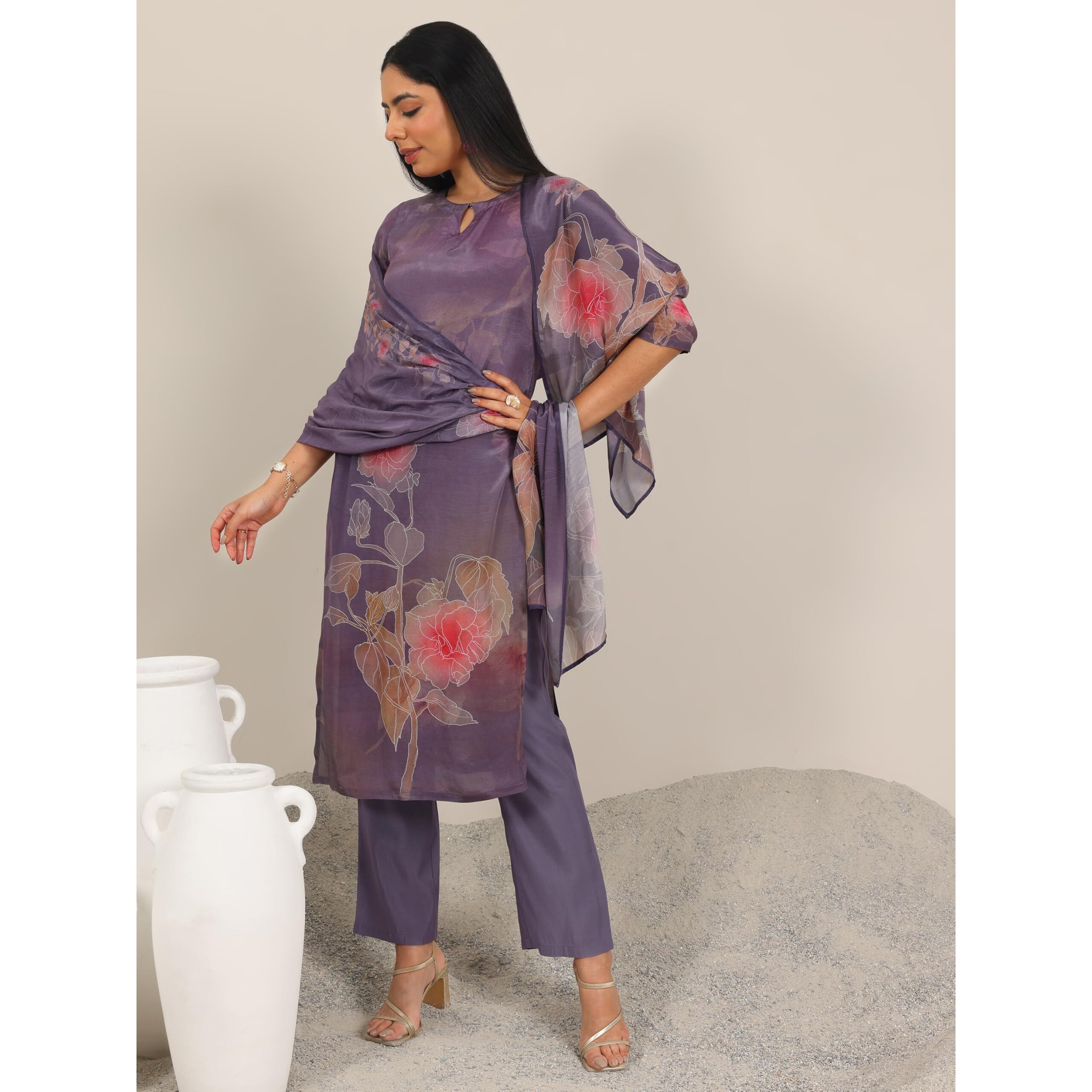 Libas Women's Silk Blend Kurta Set (400293_Mauve_Xxl)