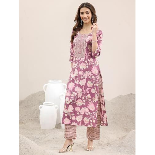 Libas Women's Silk Blend Kurta Set (400332_Mauve_Xxl)