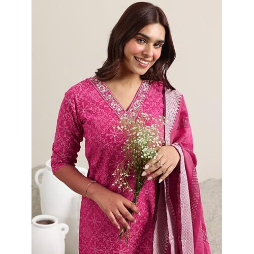 Libas Women's Cotton Blend Kurta Set (400386_Pink