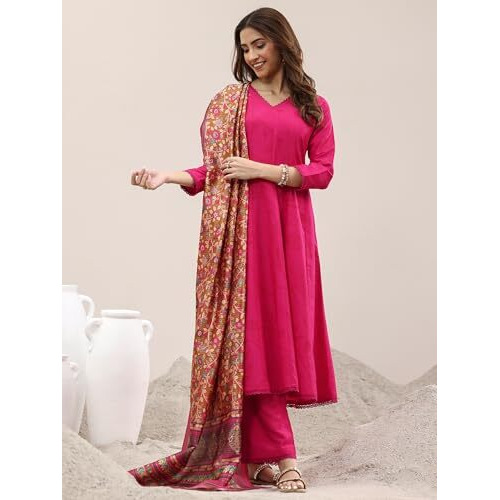 Libas Women's Silk Blend Kurta Set (400281I_Pink_Xxl)