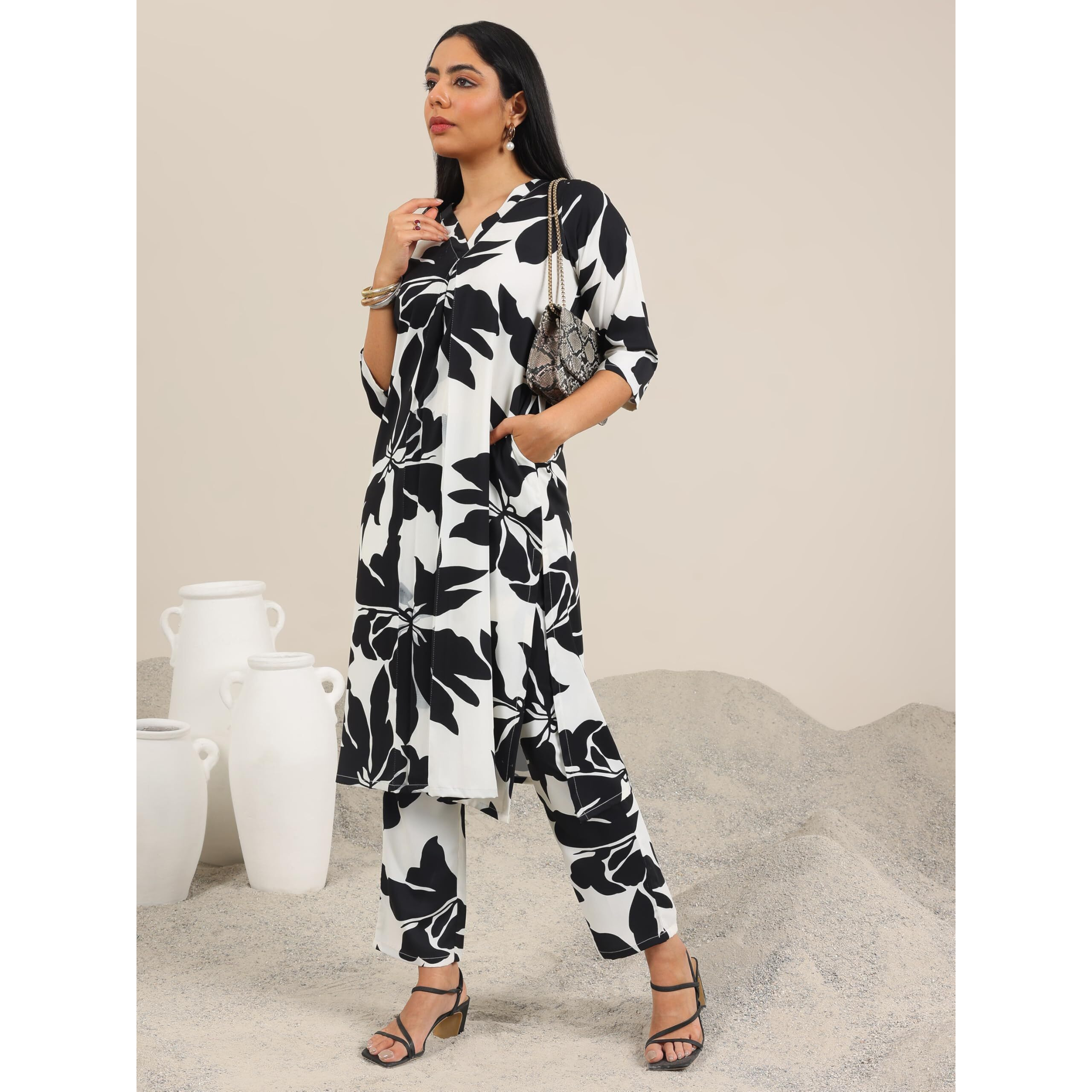 Libas Women's Crepe Printed Co-Ords (400404_White_Xl)