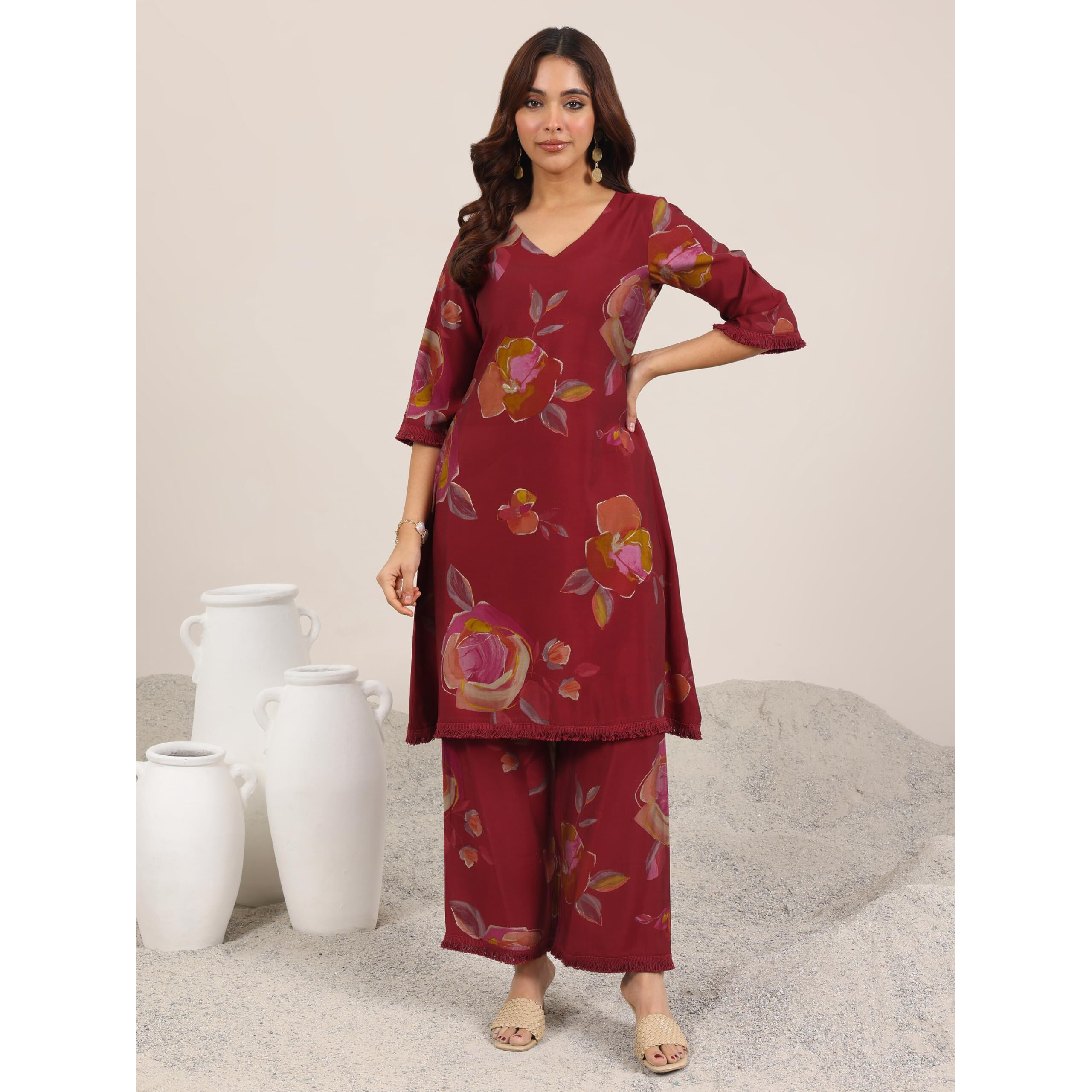 Libas Women's Silk Blend Kurta Set (400419_Maroon_S)
