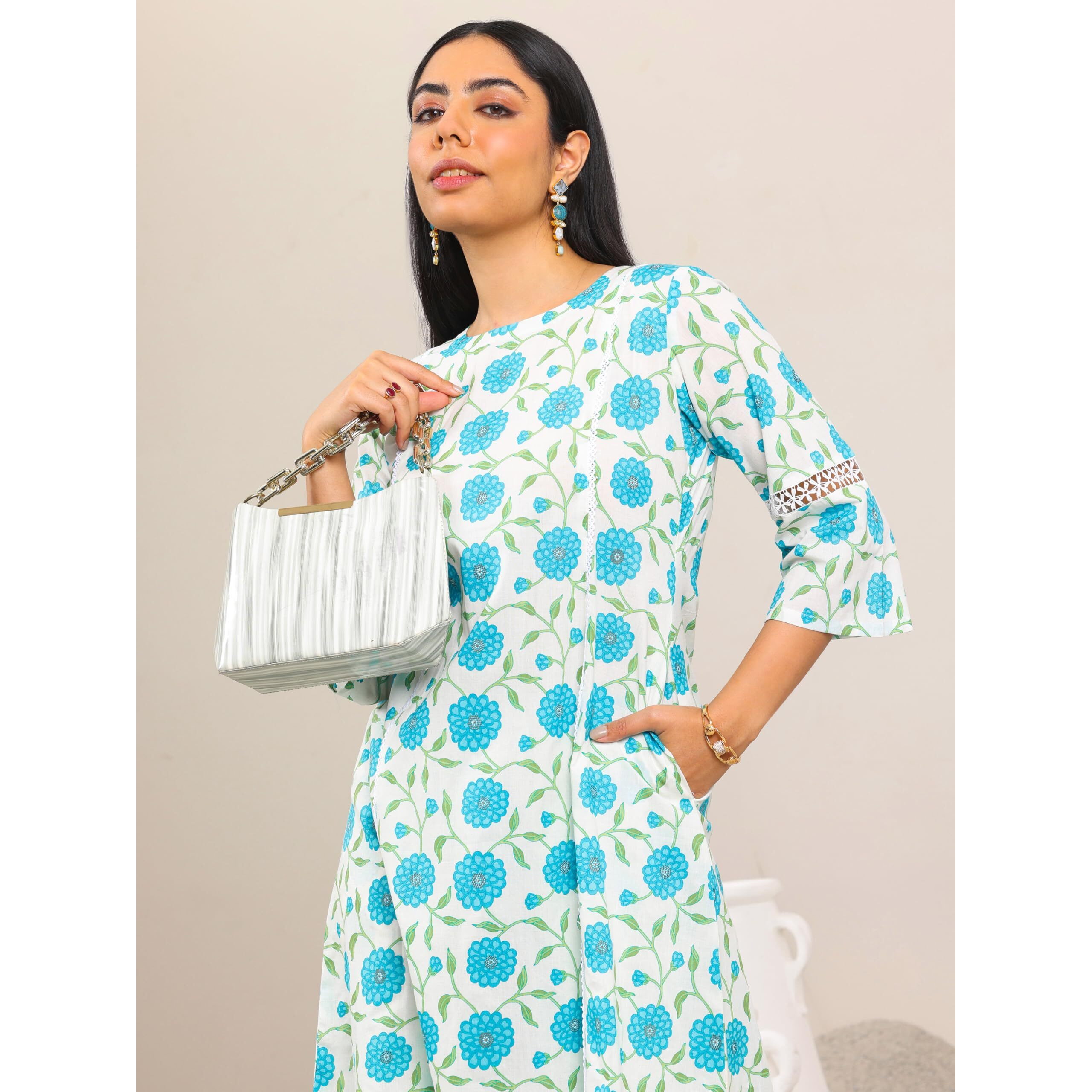 Libas Womens Printed Cotton Straight Kurta With Trousers