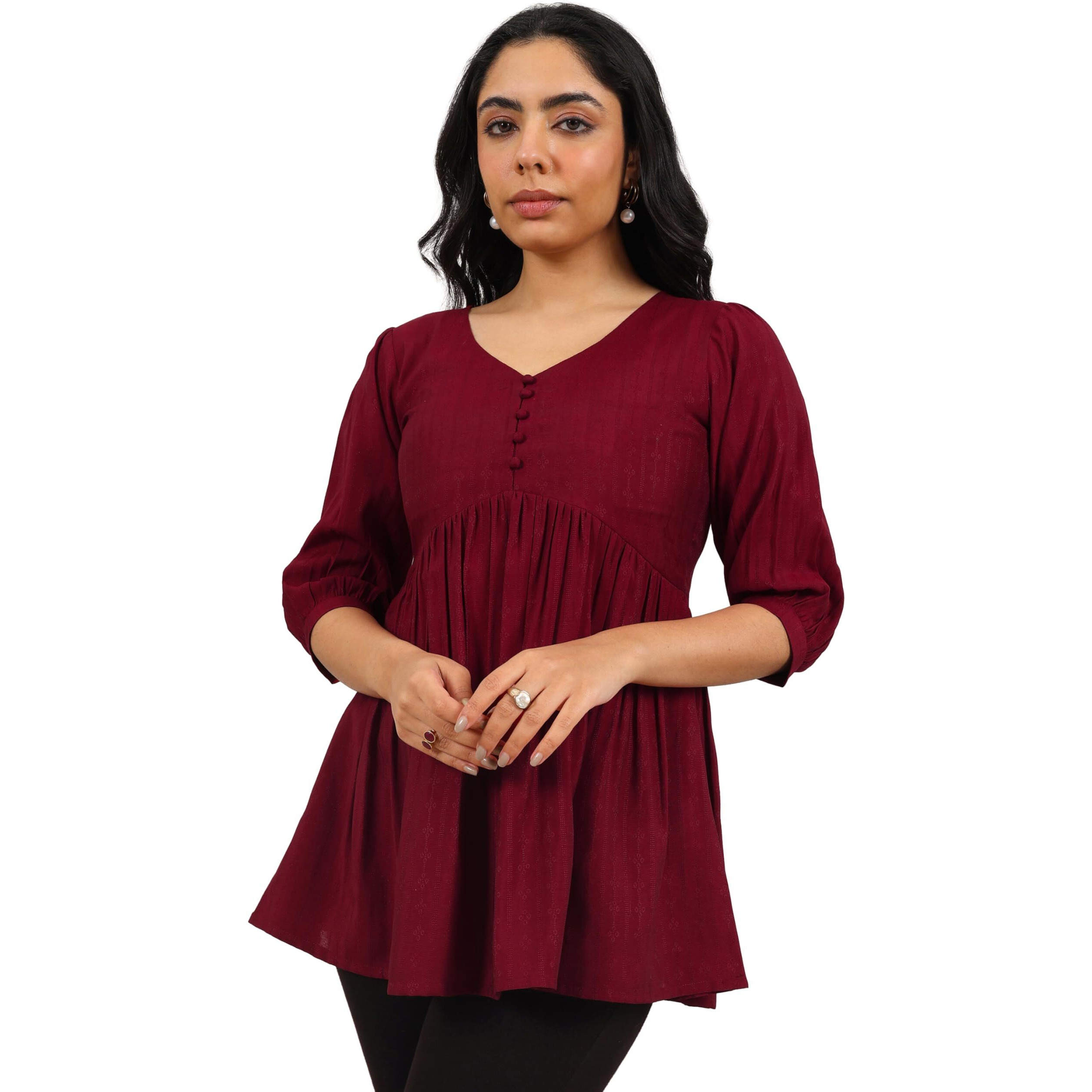 Libas Women's Silk Blend Solid Anarkali Kurti (29627_Maroon_Xl)