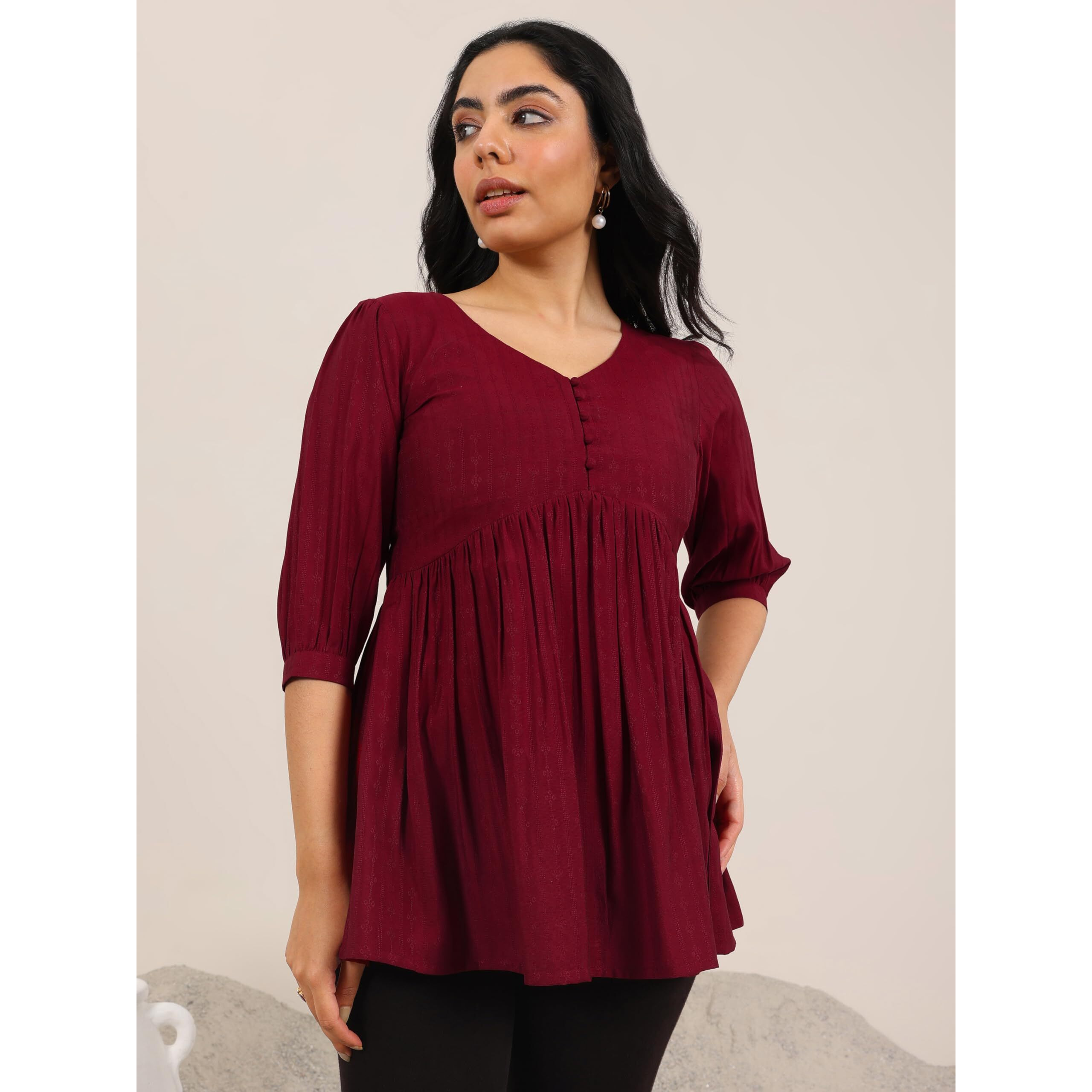 Libas Women's Silk Blend Solid Anarkali Kurti (29627_Maroon_Xl)