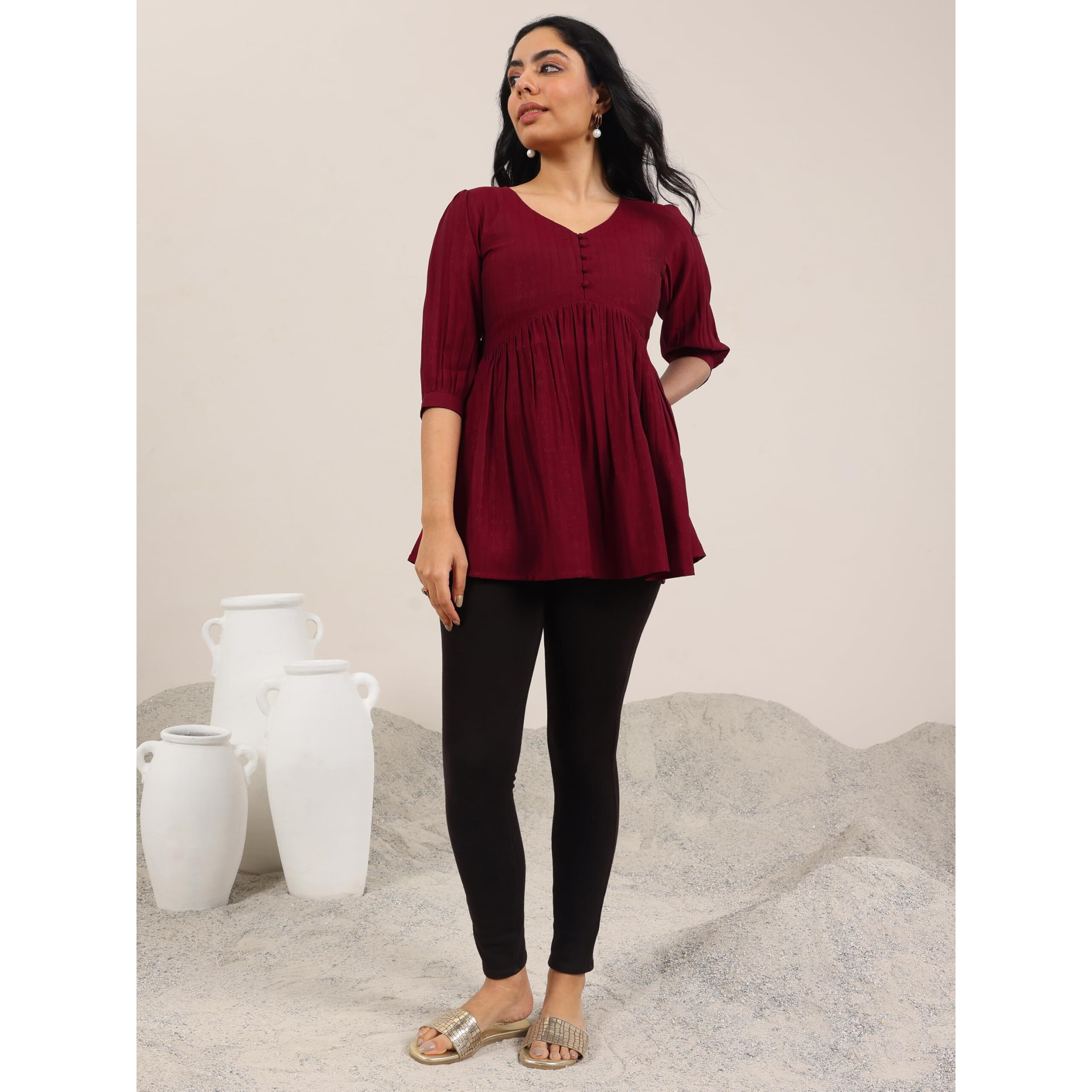 Libas Women's Silk Blend Solid Anarkali Kurti (29627_Maroon_Xl)