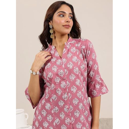 Libas Women's Cotton Printed Straight Kurti (29637_Mauve_Xxl)