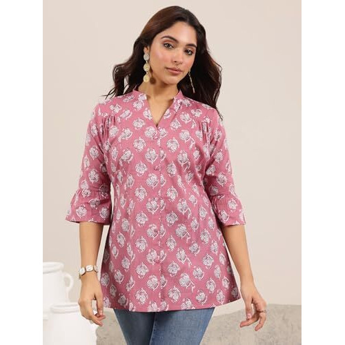 Libas Women's Cotton Printed Straight Kurti (29637_Mauve_Xxl)