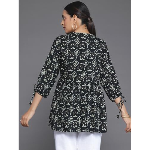 Libas Women's Viscose Rayon Printed A-Line Kurtis (29626C Black