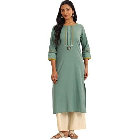 Libas Women's Cotton Blend Yoke Design Regular Kurta (98210Oc_Blue_M)