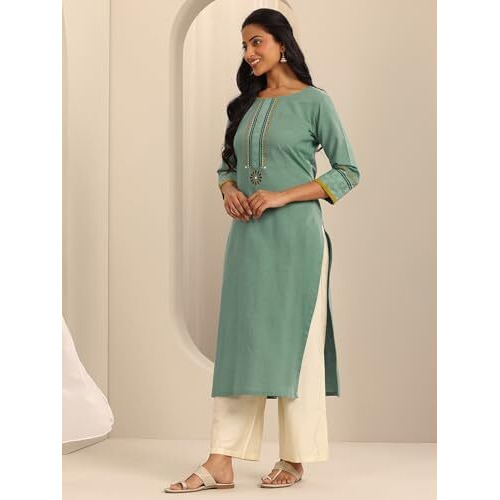 Libas Women's Cotton Blend Yoke Design Regular Kurta (98210Oc_Blue_M)