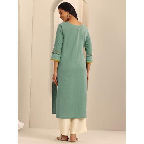 Libas Women's Cotton Blend Yoke Design Regular Kurta (98210Oc_Blue_M)