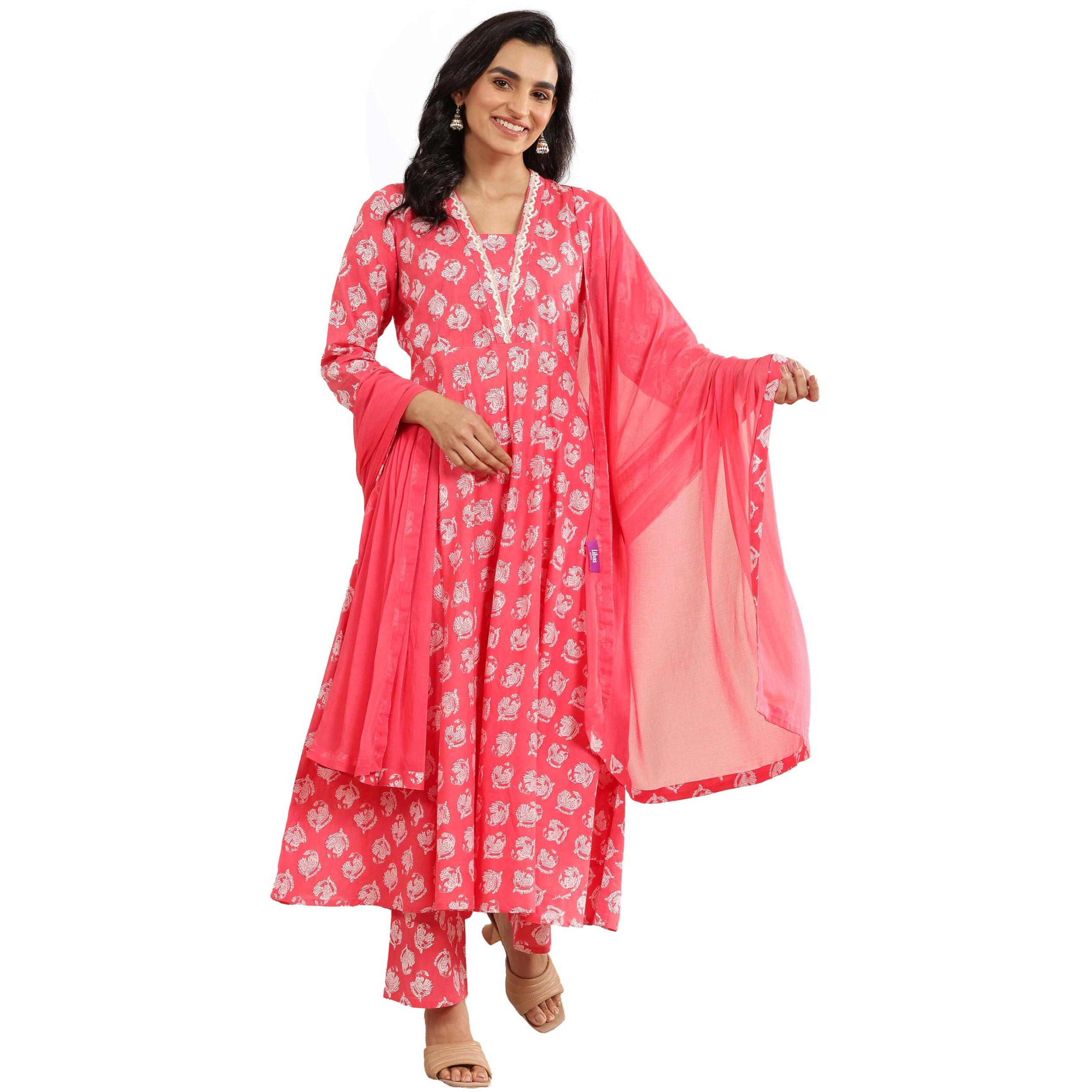 Libas Women's Cotton Kurta Set (400508_Peach_M)