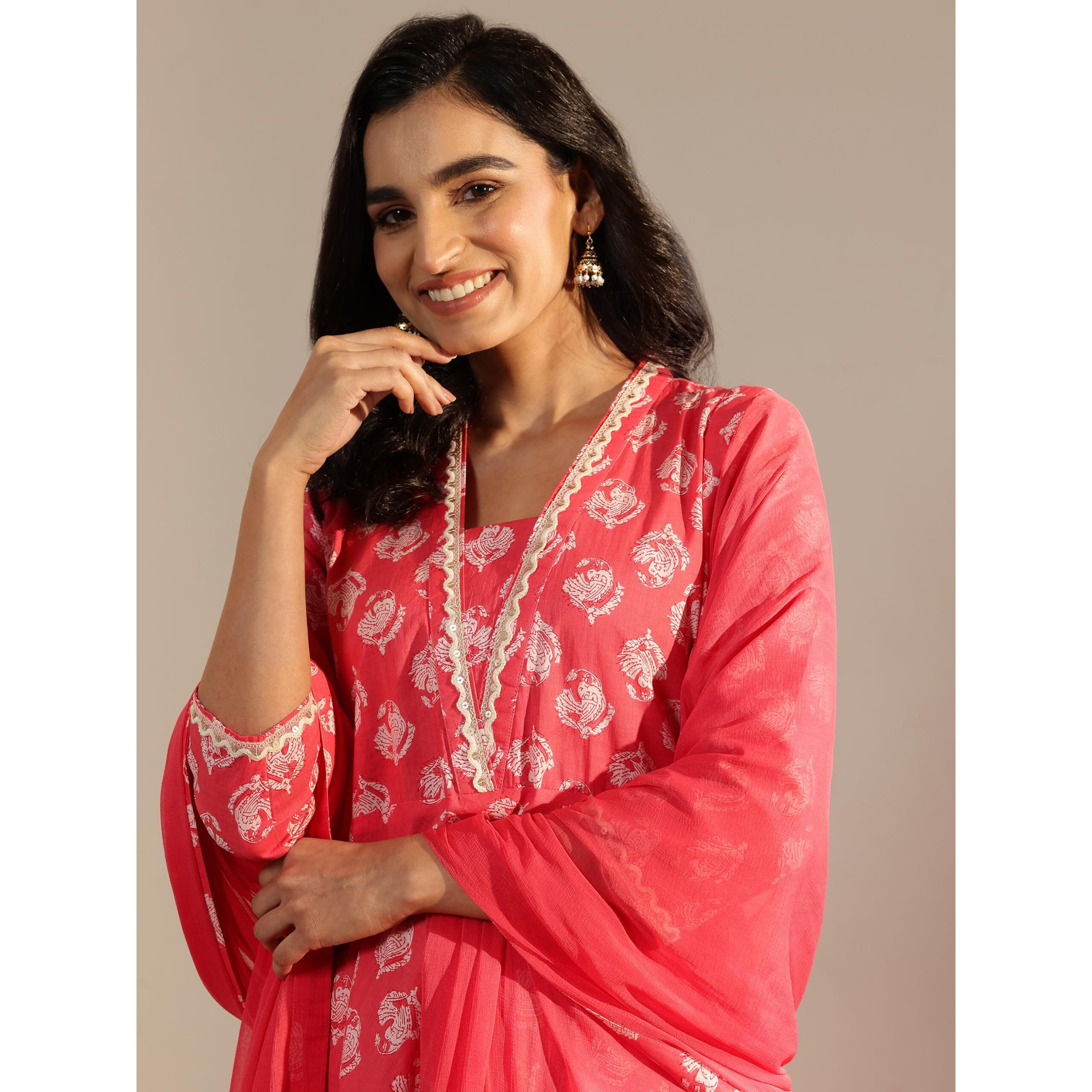 Libas Women's Cotton Kurta Set (400508_Peach_M)