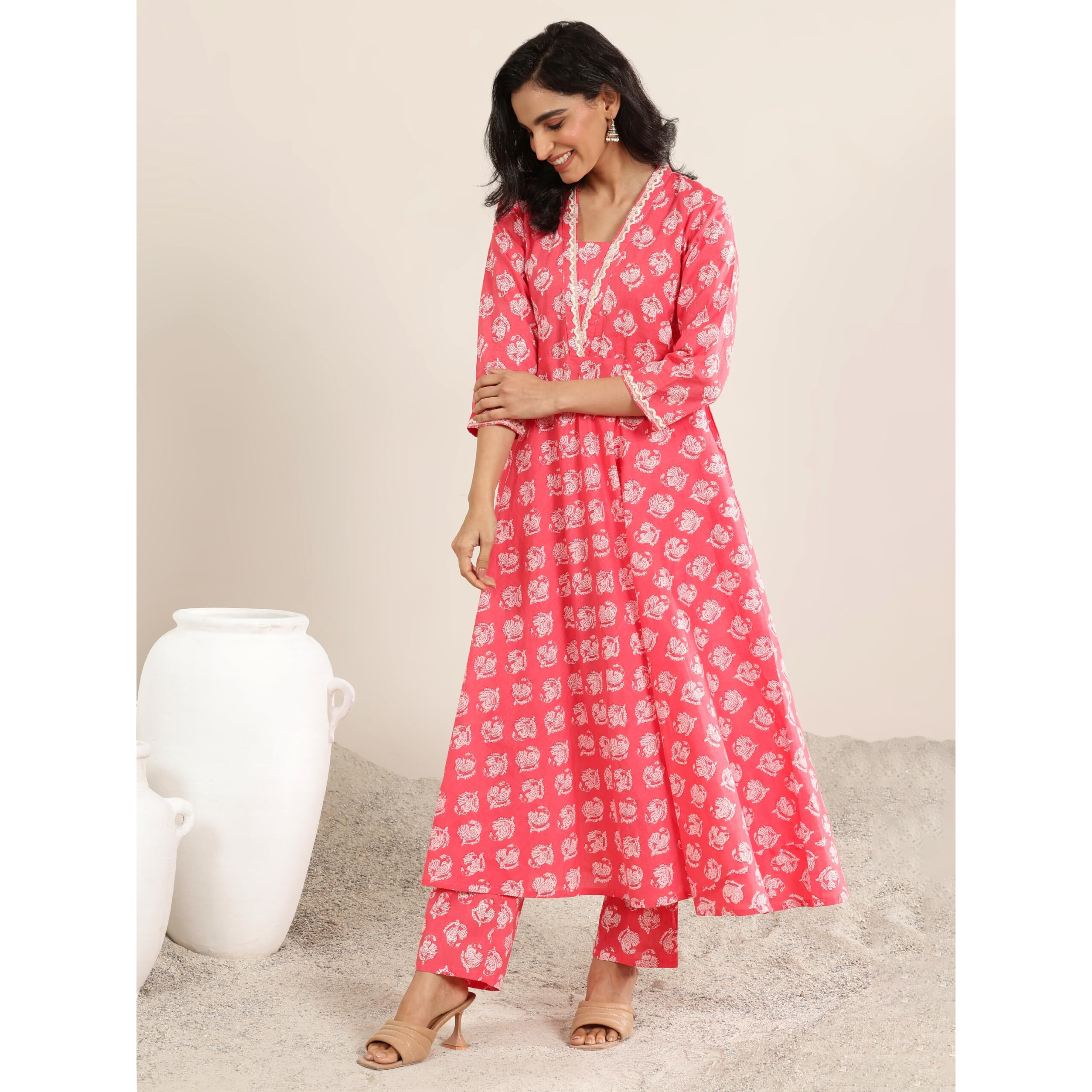 Libas Women's Cotton Kurta Set (400508_Peach_M)