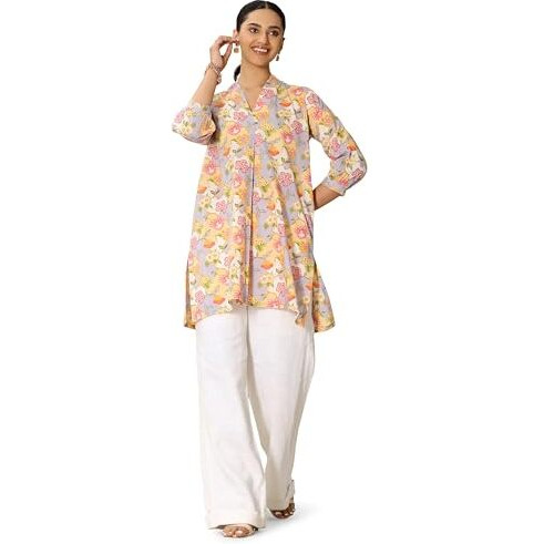 Libas Women's Cotton Blend Floral Straight Kurtis (29667_Multicolour_M)