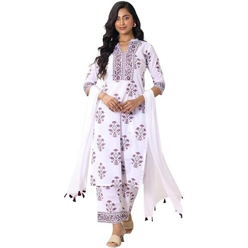 Libas Women's Cotton Blend Kurta Sets (99542_White_M)