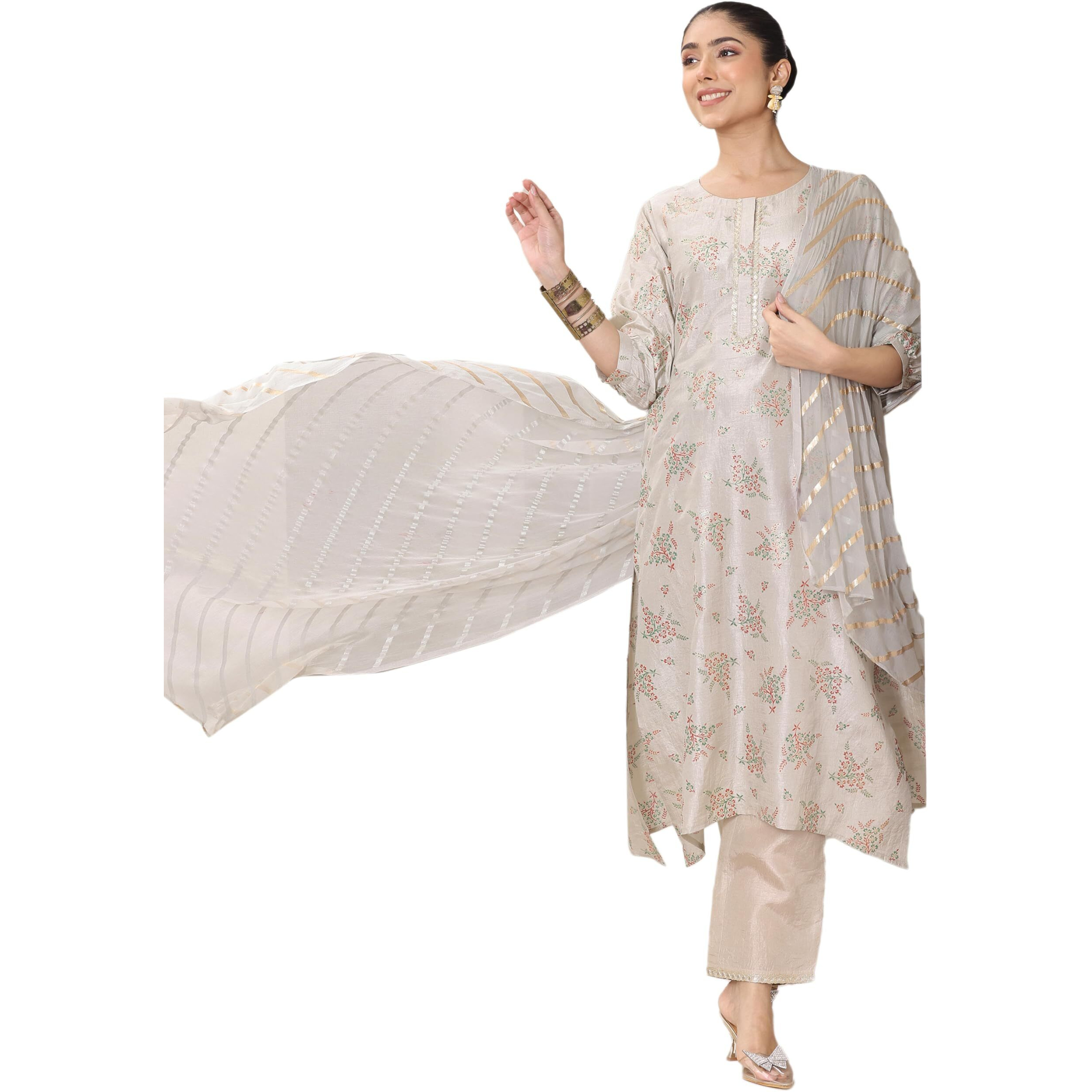 Libas Women's Silk Blend Kurta Sets (400523_Grey_S)