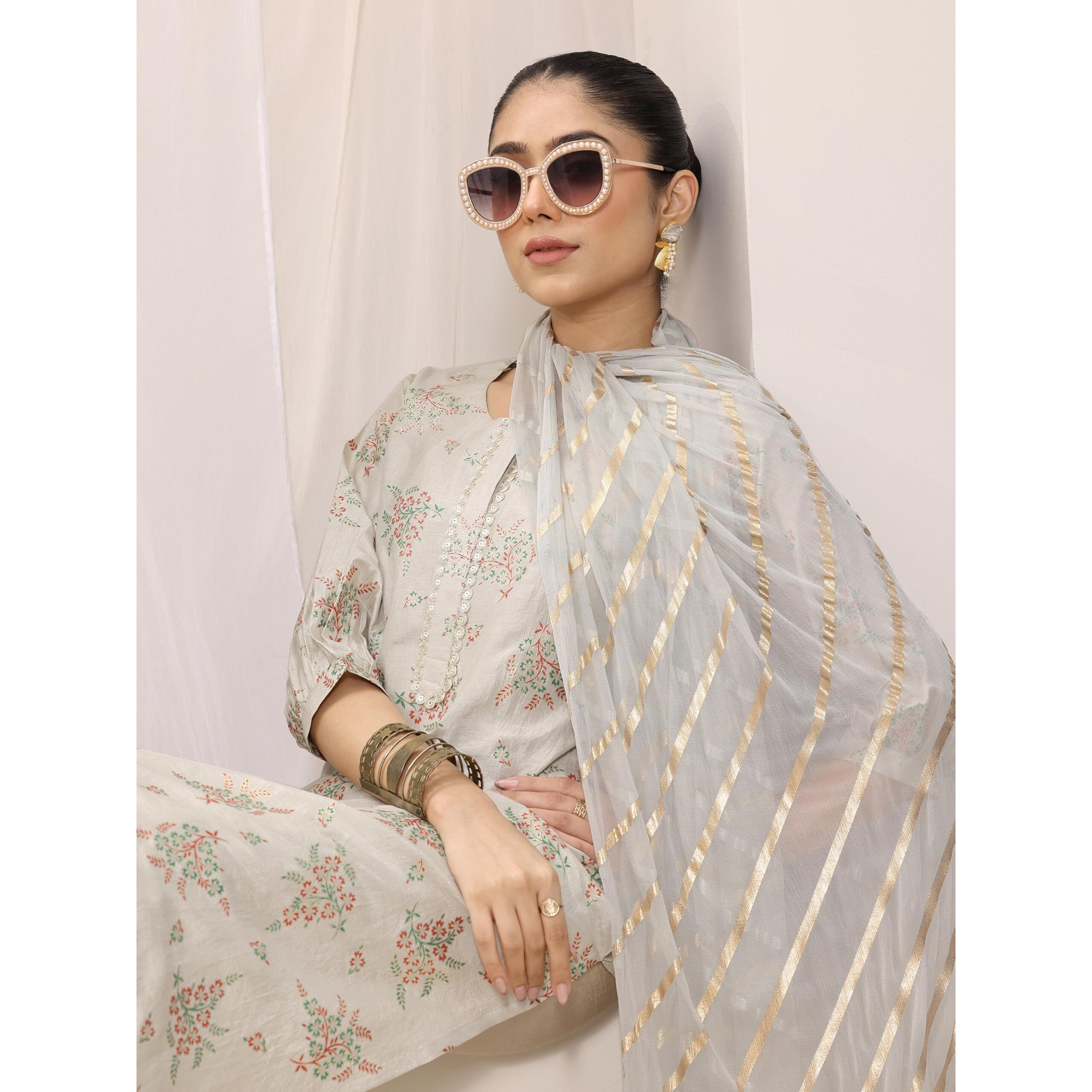 Libas Women's Silk Blend Kurta Sets (400523_Grey_S)