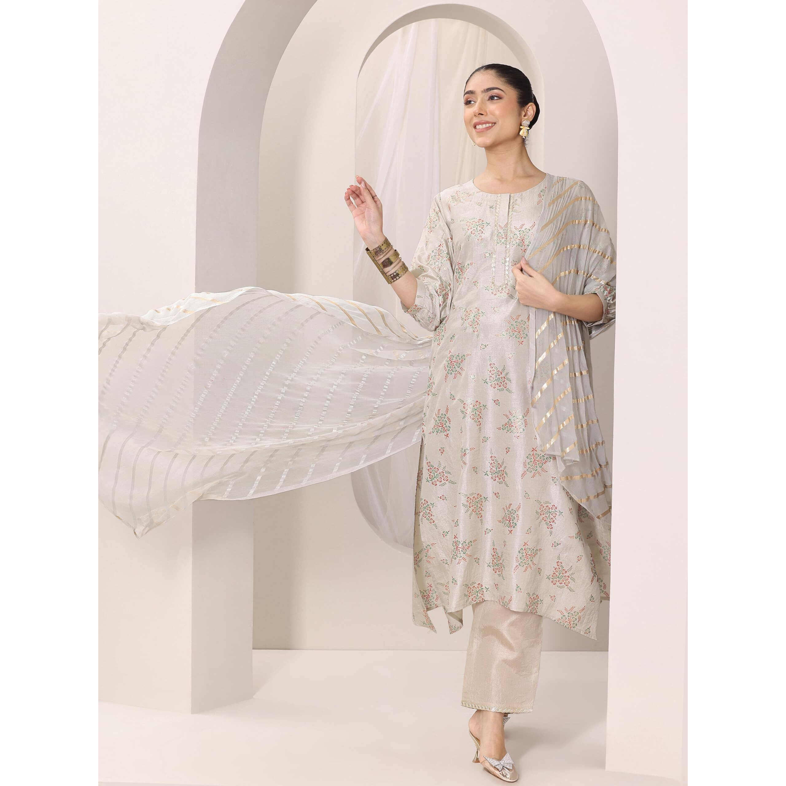 Libas Women's Silk Blend Kurta Sets (400523_Grey_S)