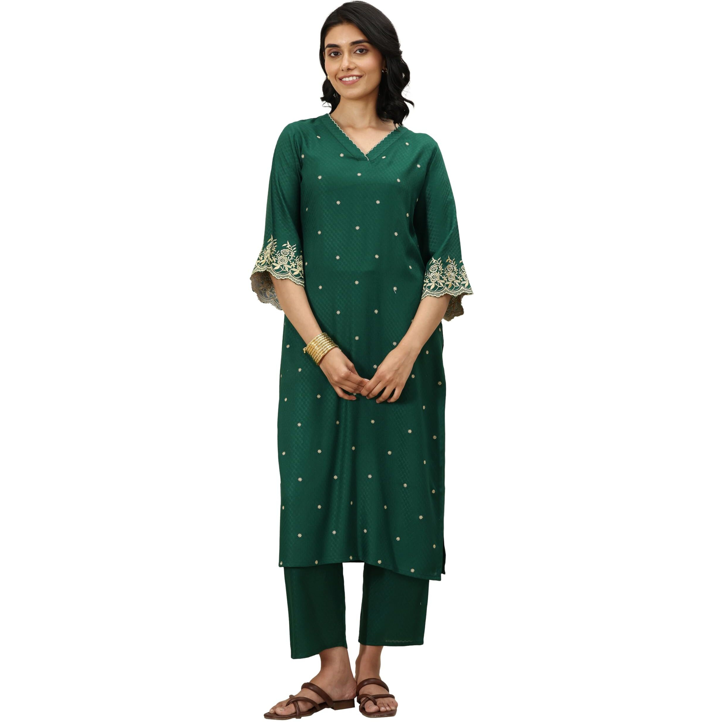 Libas Womens Woven Design Viscose Straight Kurta With Trousers