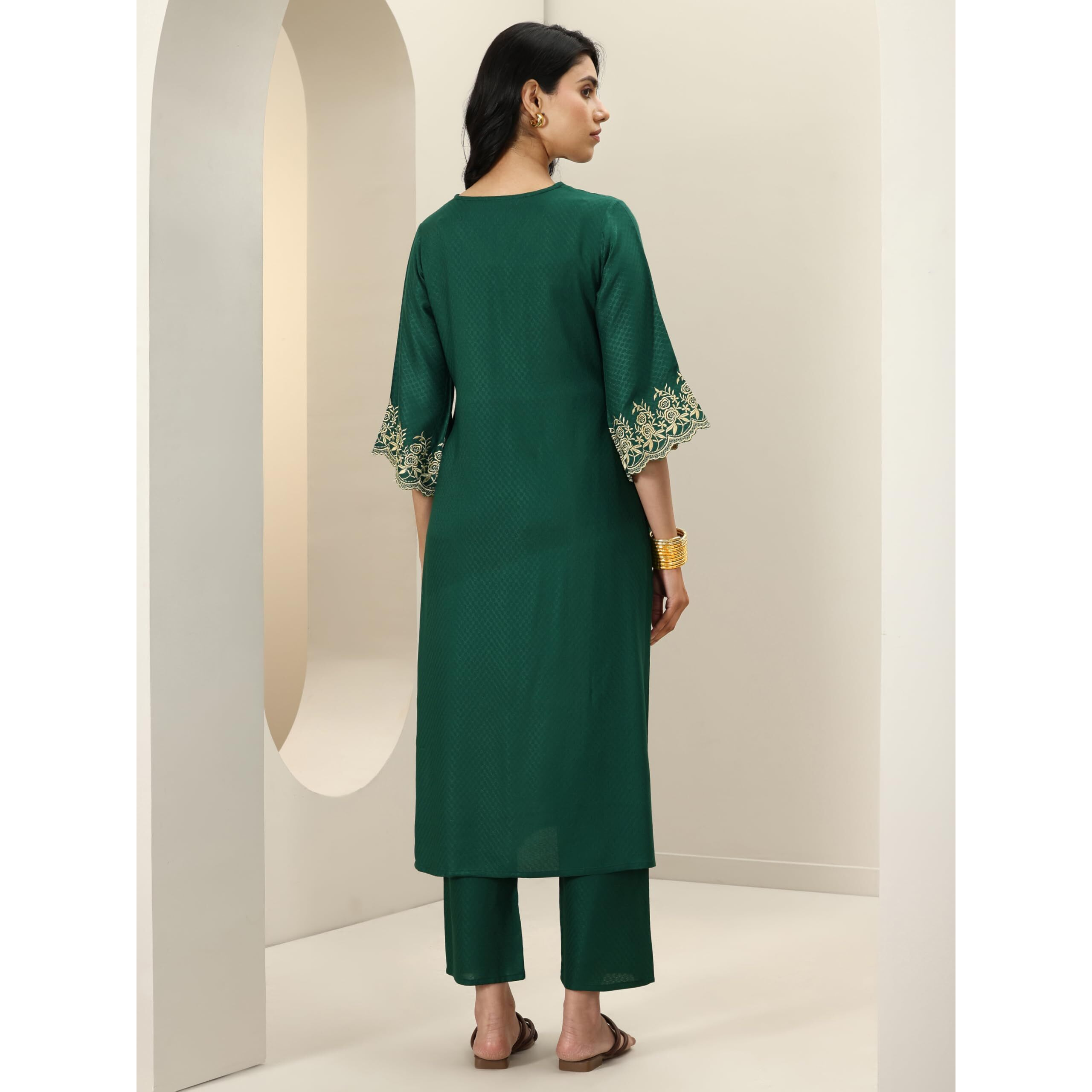 Libas Womens Woven Design Viscose Straight Kurta With Trousers