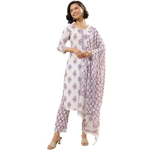 Libas Women's Cotton Kurta Sets (99567_Off White_L)