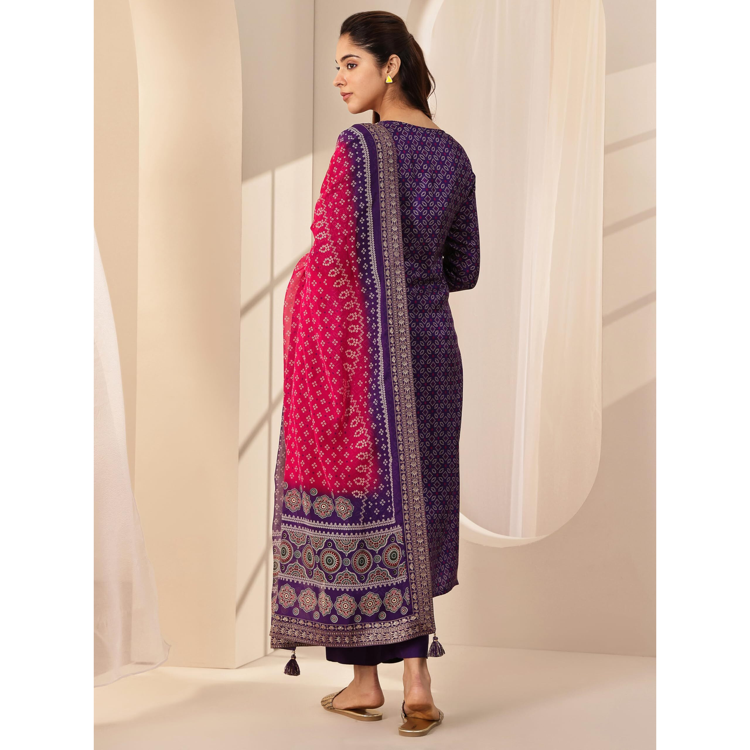 Libas Women's Silk Blend Kurta Sets (99142_Purple_Xl)