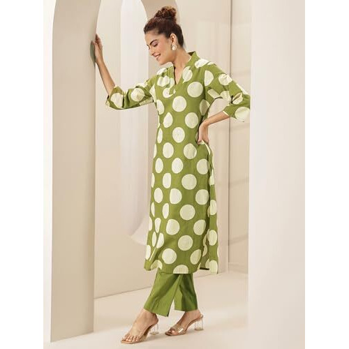 Libas Women's Cotton Kurta Sets (99605_Green_S)
