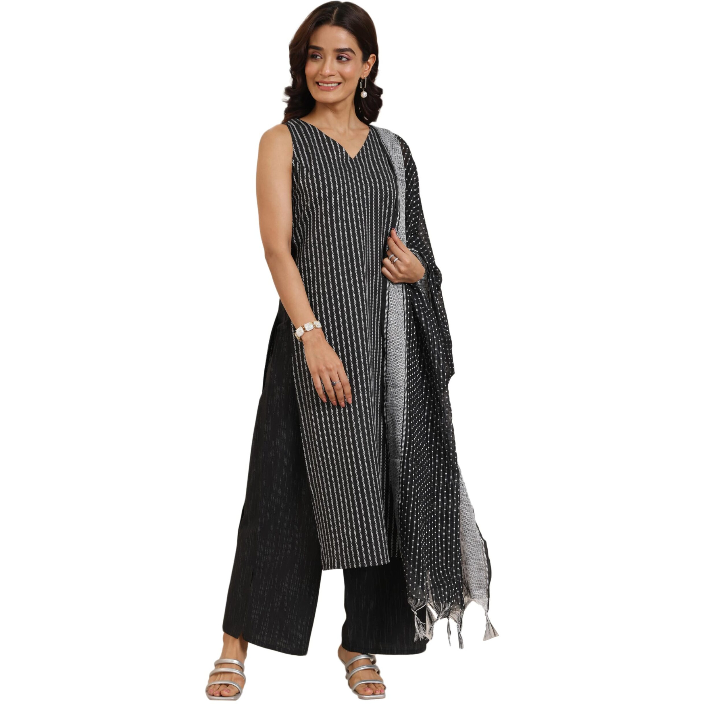 Libas Women's Cotton Blend Kurta Sets (400561_Black_L)