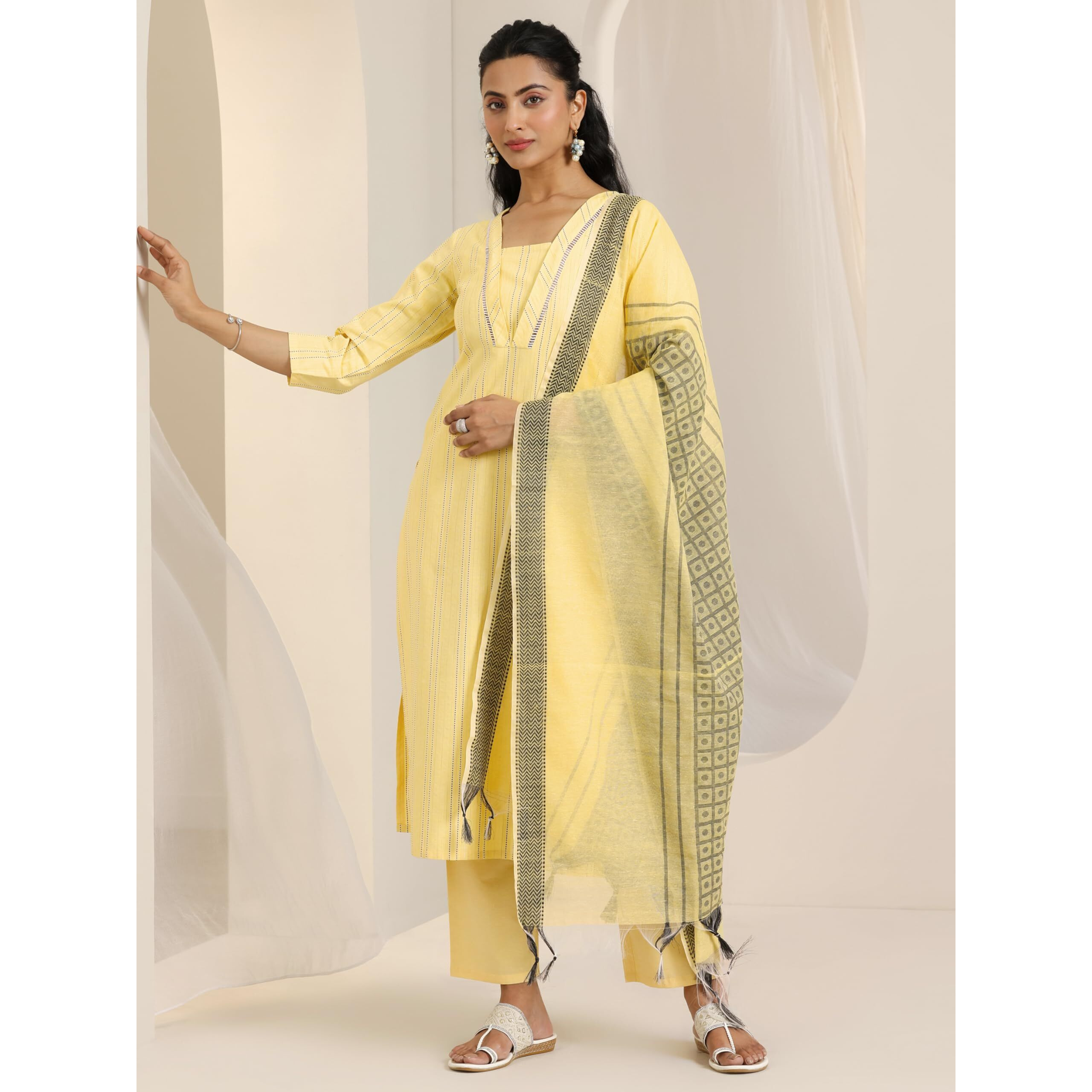 Libas Women's Cotton Blend Kurta Sets (400566_Yellow_Xl)