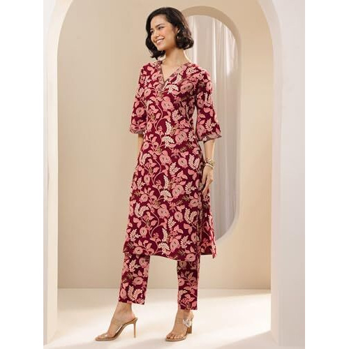 Libas Women's Cotton Blend Kurta Sets (400592_Maroon_S)