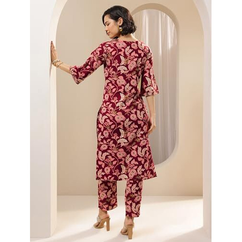 Libas Women's Cotton Blend Kurta Sets (400592_Maroon_S)