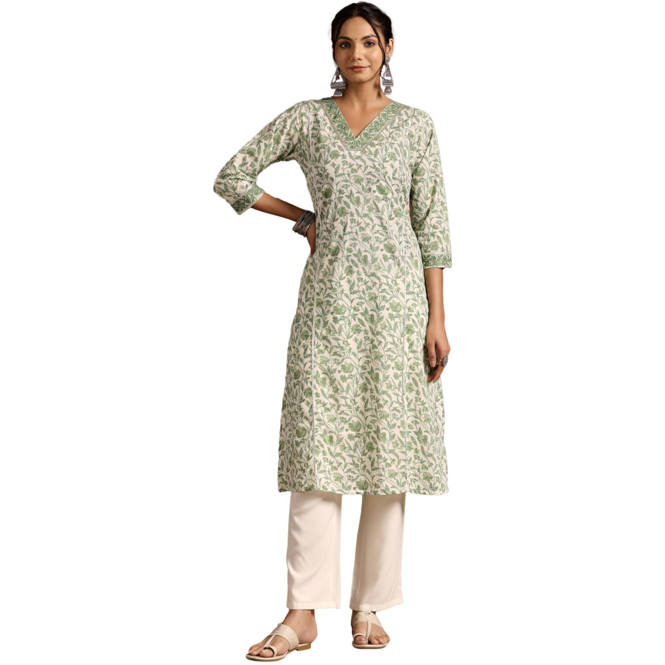 Libas Women's Cotton Printed Regular Kurta (290550H Green