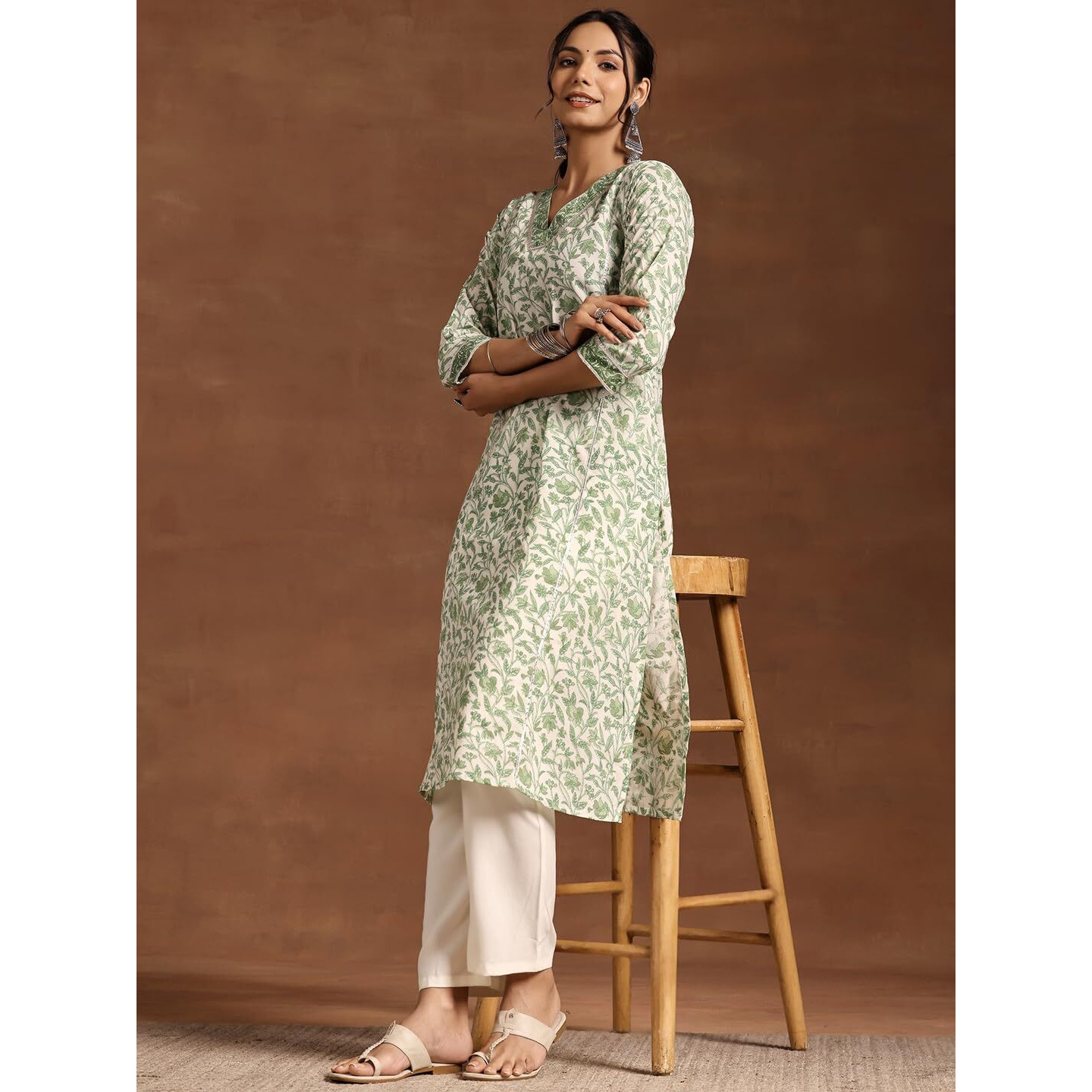 Libas Women's Cotton Printed Regular Kurta (290550H Green