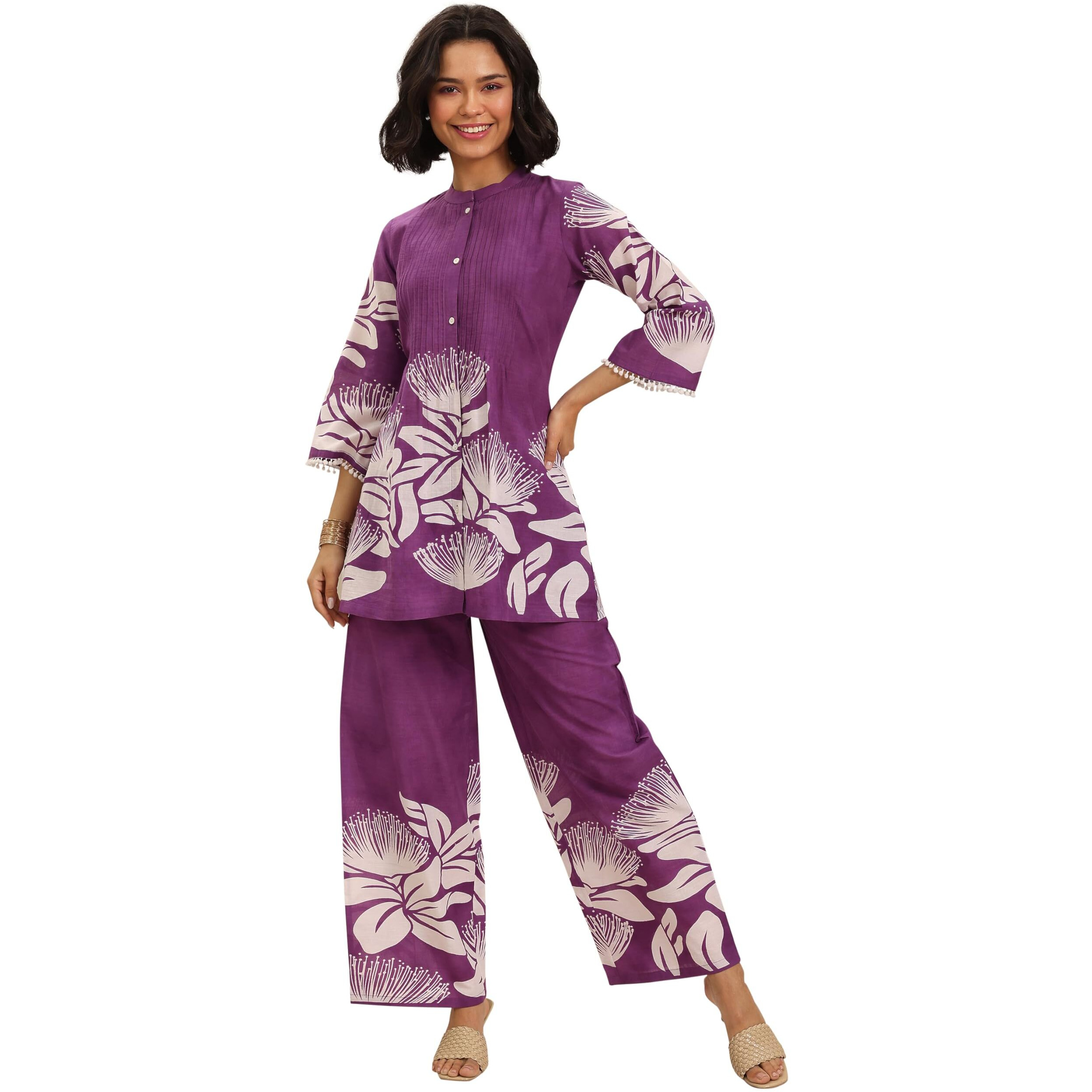 Libas Women's Cotton Co-Ords Set (400637_Purple_M)