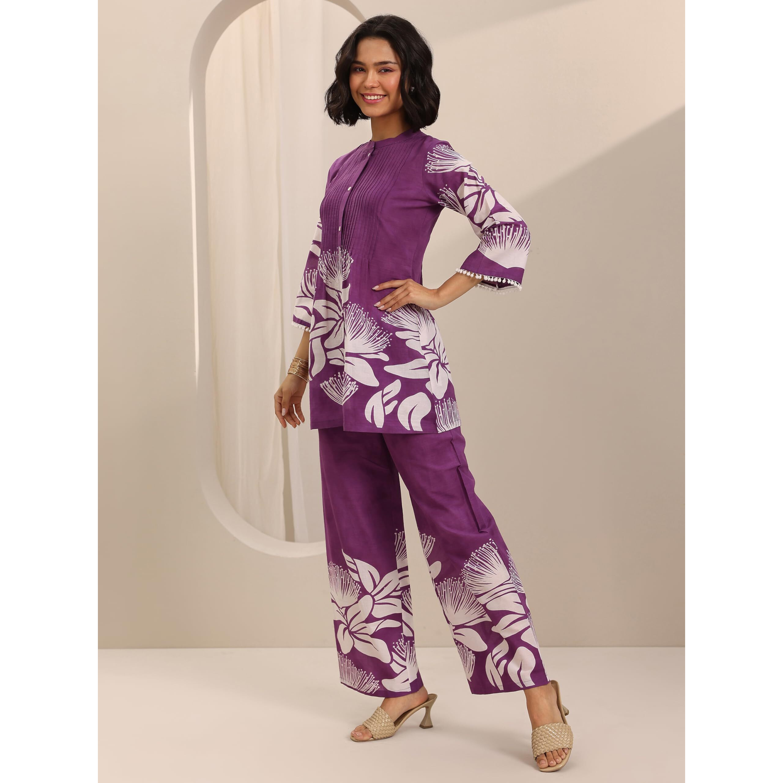 Libas Women's Cotton Co-Ords Set (400637_Purple_M)