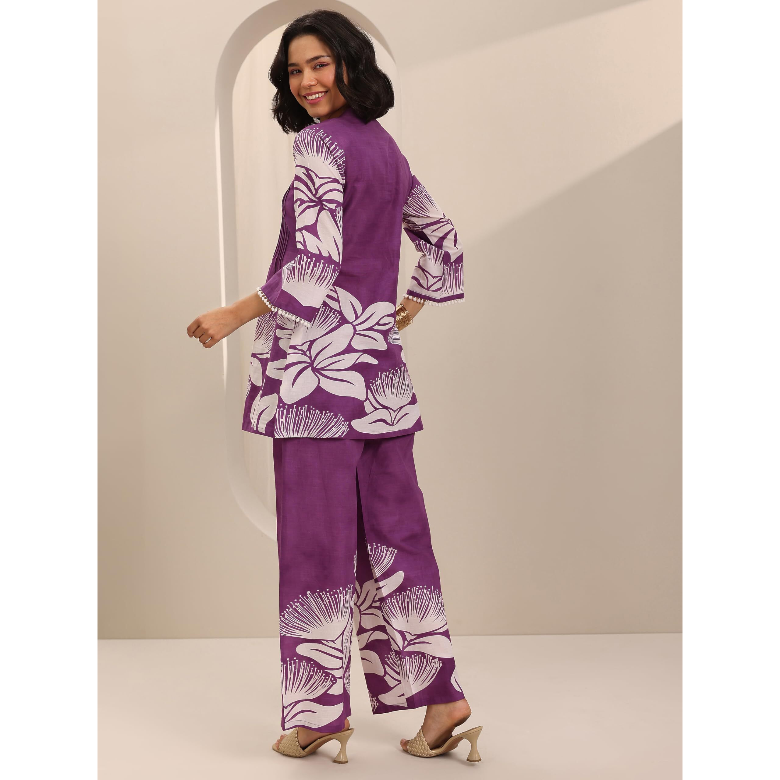 Libas Women's Cotton Co-Ords Set (400637_Purple_M)