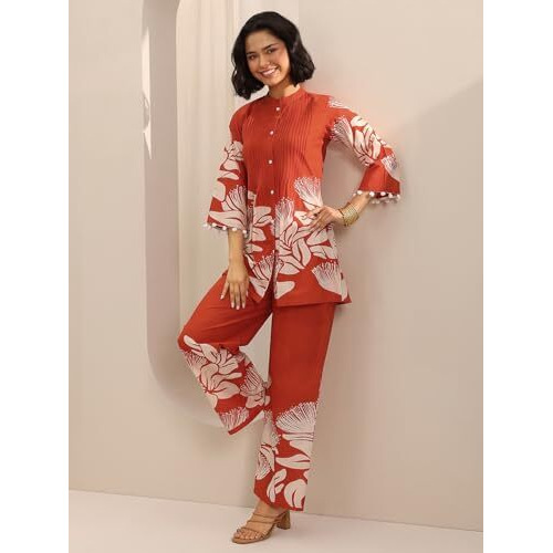 Libas Women's Cotton Co-Ords Set (400638_Orange_M)