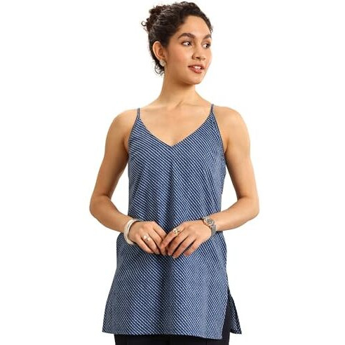 Libas Women's Cotton Printed Straight Kurti (29717_Blue 1_2Xl)