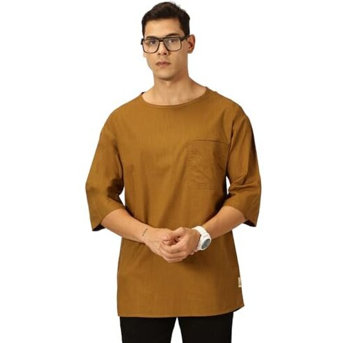 Thomas Scott Men's Linen Relaxed Shirt (Ts1525_Brown