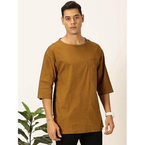 Thomas Scott Men's Linen Relaxed Shirt (Ts1525_Brown