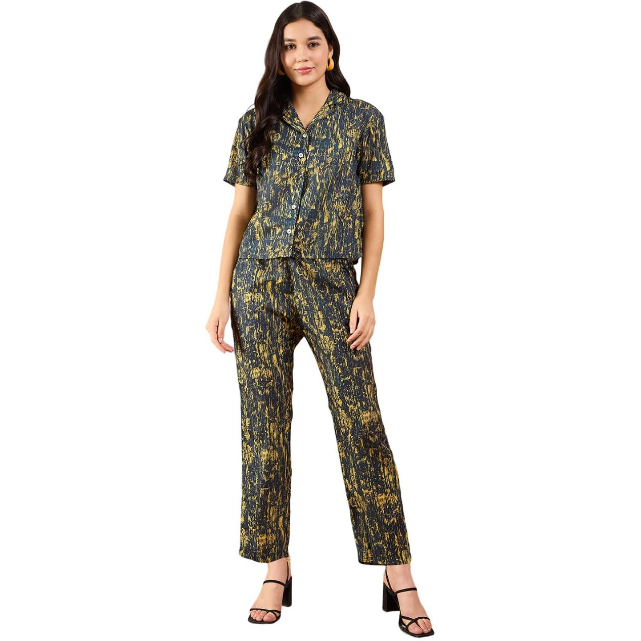 Modeve Women Shirt Pant Navy Abstract Print Co-Ord Set_Large