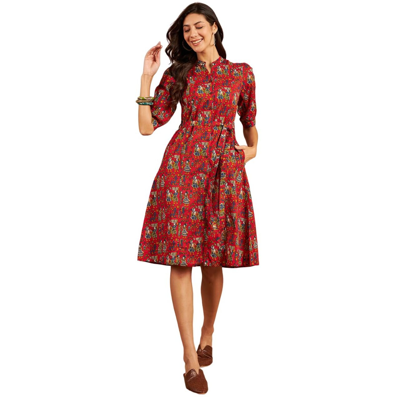 Modeve Women Red Ethnic Motifs Print Dress_Large