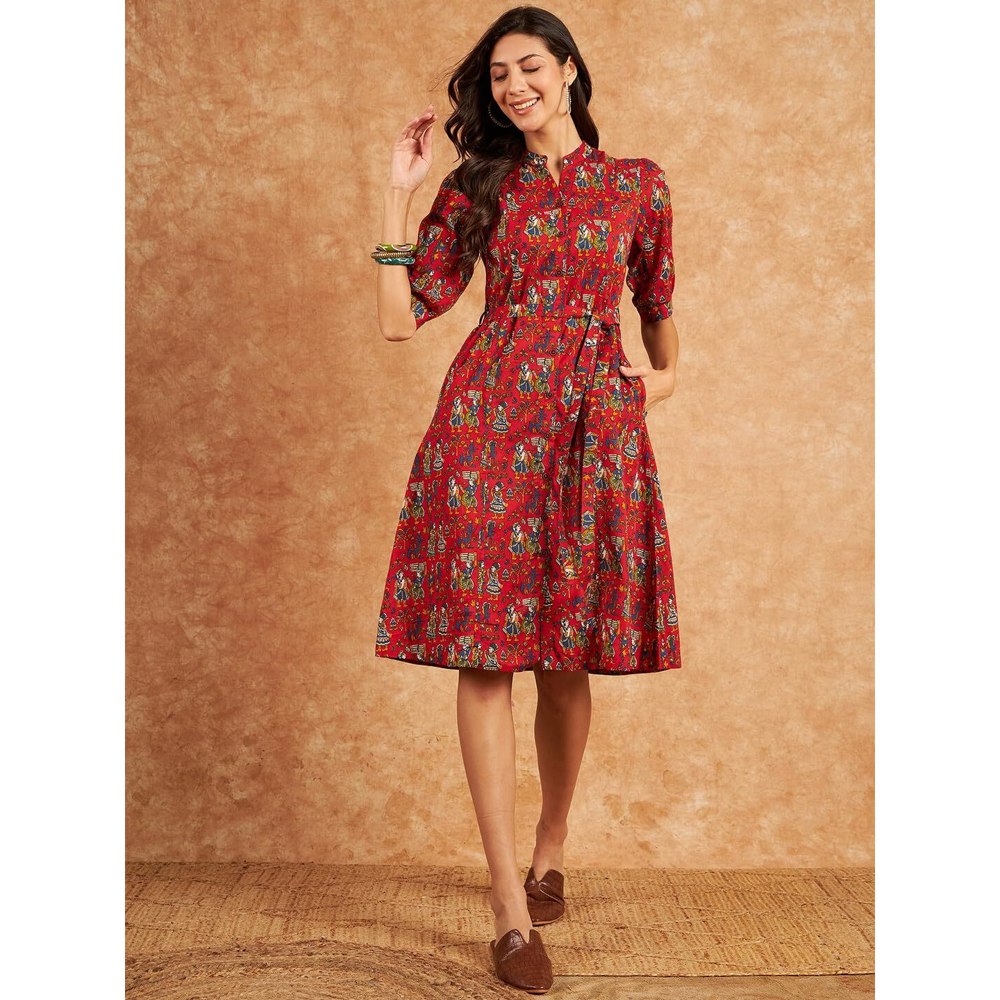 Modeve Women Red Ethnic Motifs Print Dress_Large