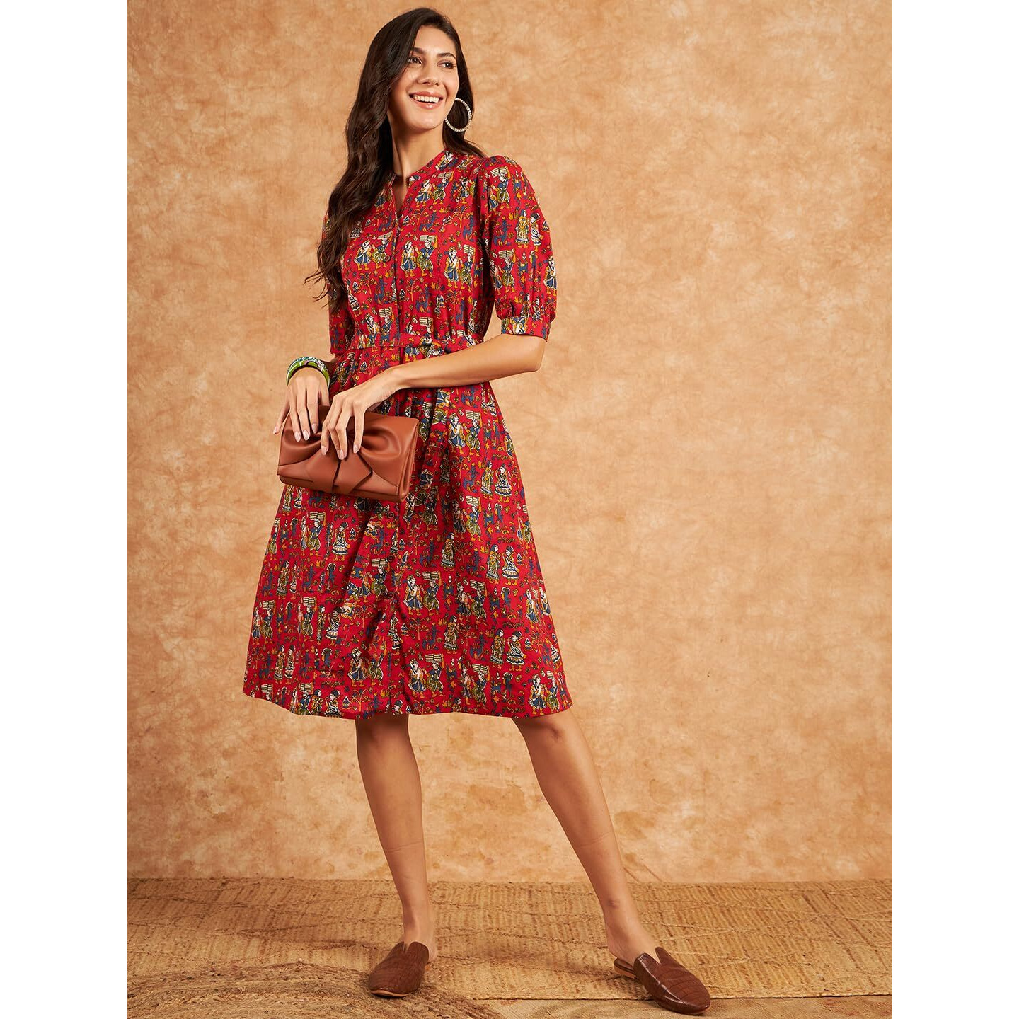 Modeve Women Red Ethnic Motifs Print Dress_Large