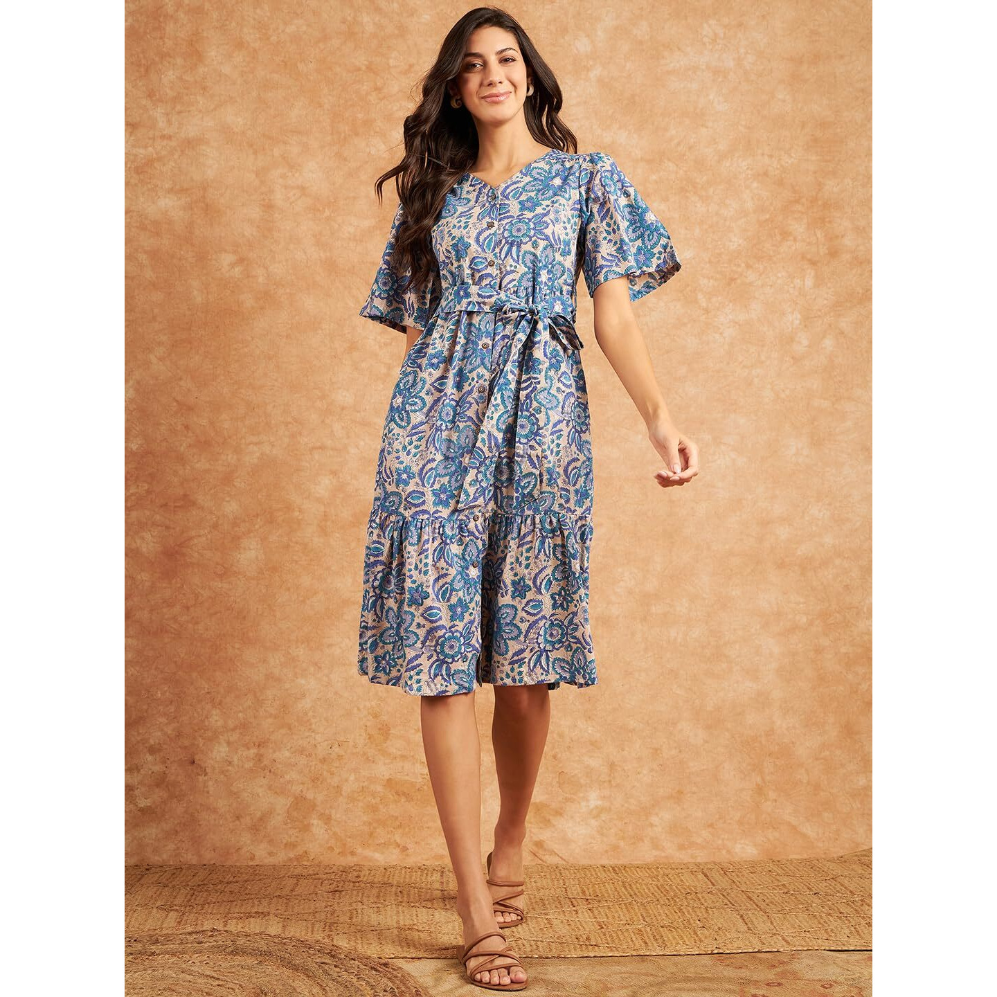 Modeve Women Froral Print Blue Dress_Medium