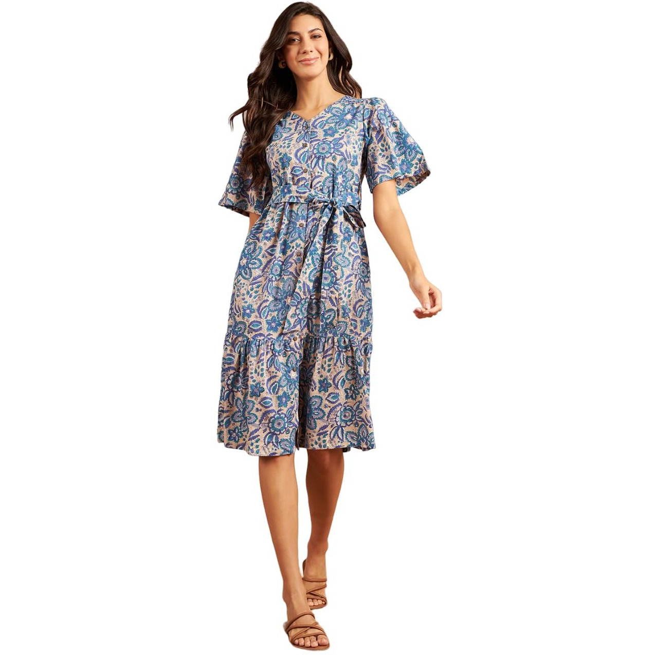 Modeve Women Froral Print Blue Dress_Large